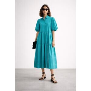 Anthropologie Amadi Puff Sleeve Poplin Midi Dress Teal Turquoise Medium